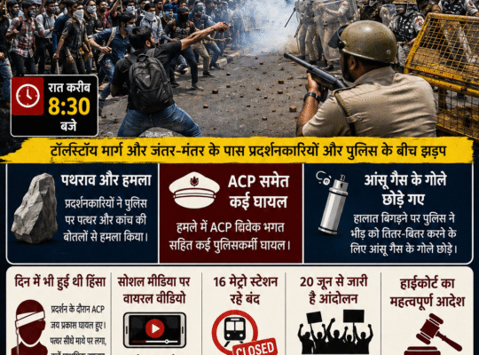दिल्ली जंतर-मंतर पर छात्रों और पुलिस के बीच झड़प के दौरान सुरक्षा बल तैनात