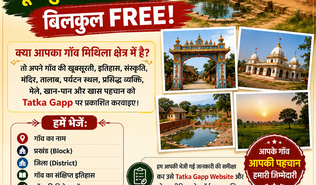 क्या आप मिथिला से हैं? अपने गाँव की जानकारी Tatka Gapp पर भेजें | बिल्कुल FREE